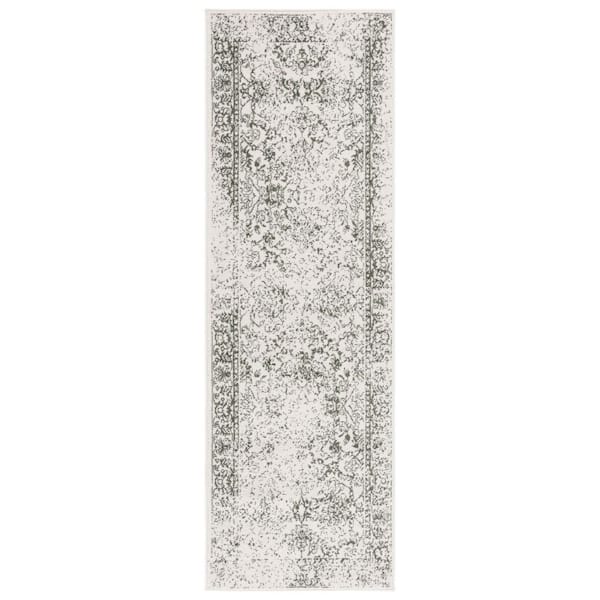Adirondack 3 ft. x 10 ft. Ivory/Dark Green Border Distressed Runner Rug