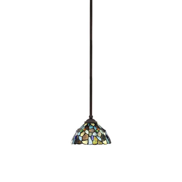 Unbranded Clevelend 100-Watt 1-Light Brown Pendant Mini Pendant Light with Blue Mosaic Art Glass Shade and Light Bulb Not Included