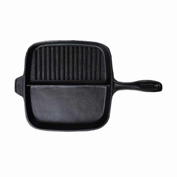 Divided Cast Iron Grill Pan 11 in. Uncoated Nonstick Dual Area Design for Gas Electric Induction Cooktops Black