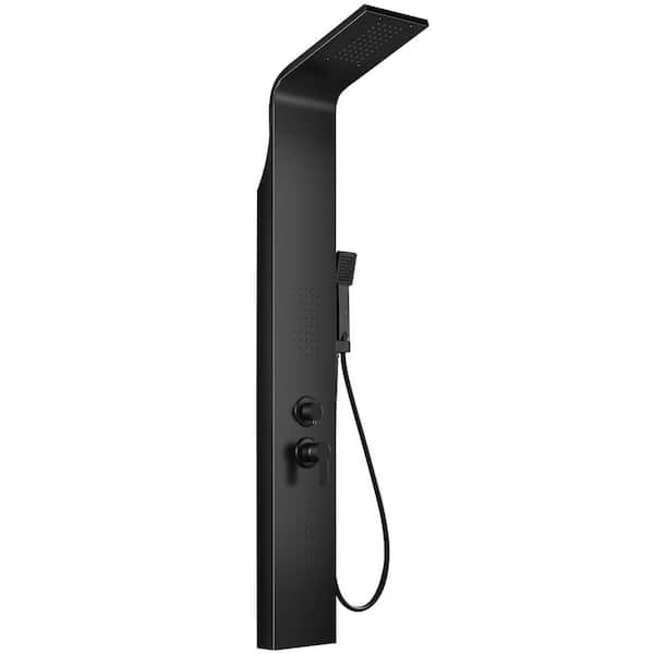 4-Jet Rainfall Shower Panel System with Rainfall Waterfall Shower Head and Shower Wand in Matte Black