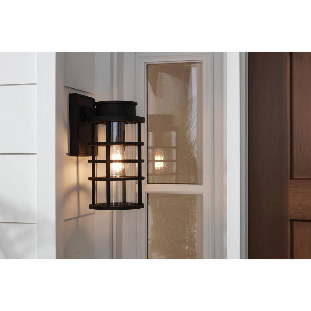 Black Ribbed Resin Outdoor Wall Lantern with Clear Glass Shade