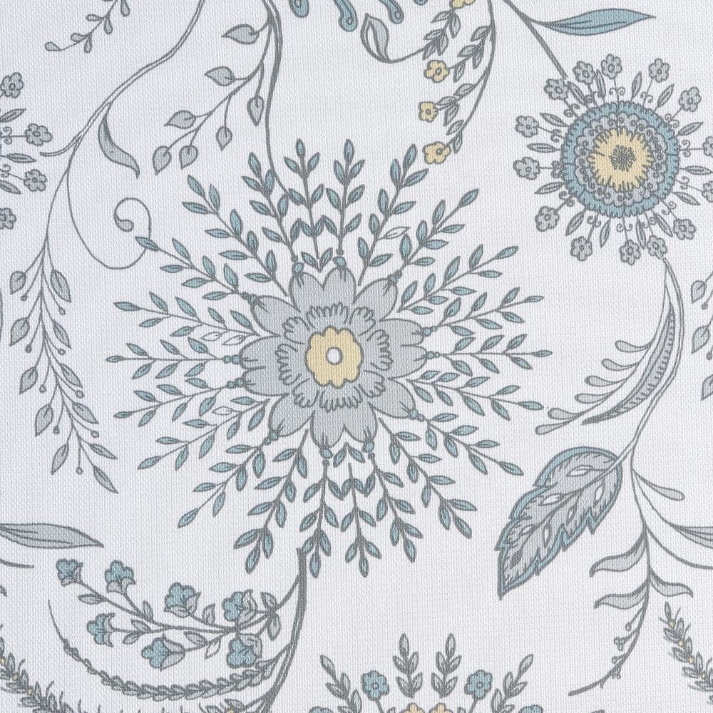 White Medallion Floral Light-Filtering Grommet Curtain Panel