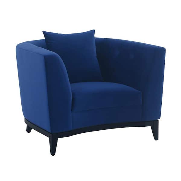Armen Living Melange Blue Velvet Upholstered Accent Chair with Black Wood Base