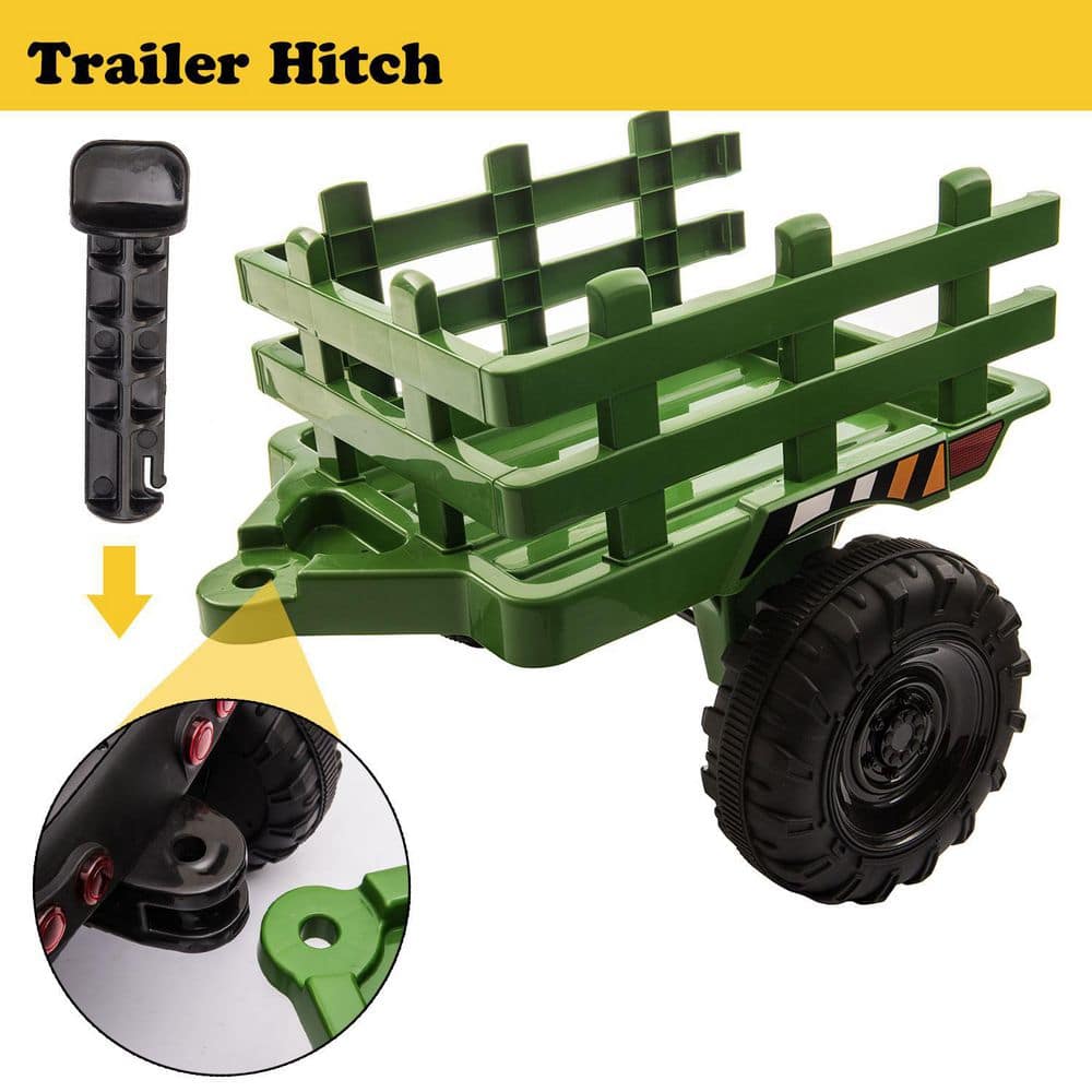 12V Green Ride-On Tractor with Trailer and LED Lights