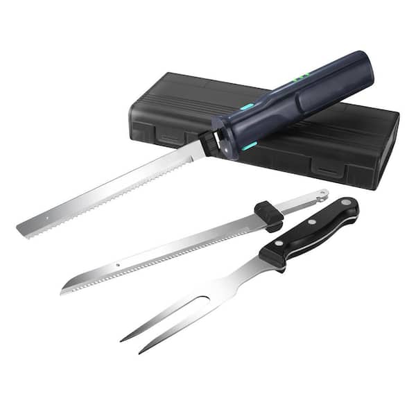 8 in. Stainless Steel Electric Carving Knife with Ergonomic Handle for Meat Fish Bread Cutting, Safety Lock, Case