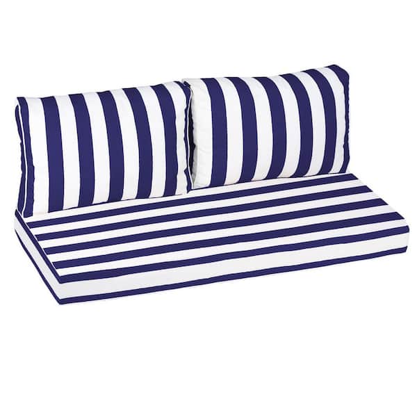 24 x 18 in. Outdoor Loveseat Cushion Set-Waterproof, Fade-Resistant Patio Cushions with Zipper Blue and White Stripes
