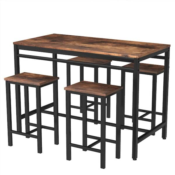 mieres Chumbley 5-Piece Rectangle Wood Top Distressed Brown Dining ...