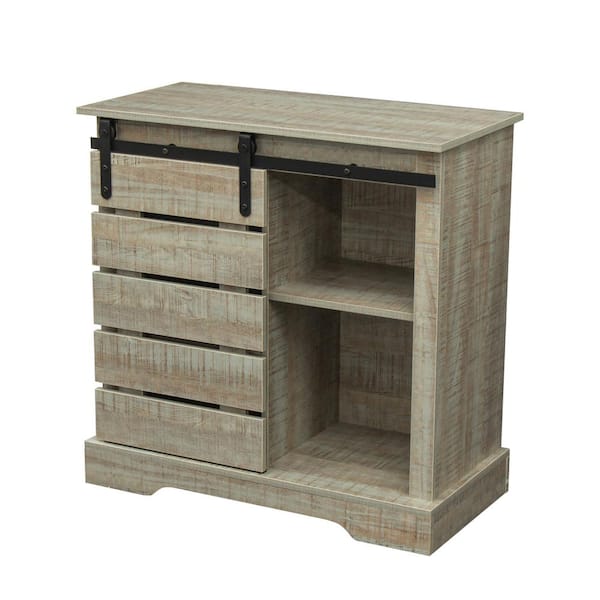 sumyeg Gray Wood Buffet Sideboard Modern Storage Cabinet with Sliding Barn Door