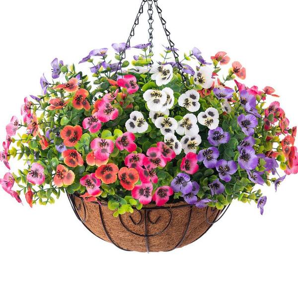 15.7 in. Multi-Colored Artificial Hanging Silk Pansy Flowers in