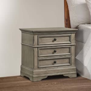 Brown, Gray and Bronze 3-Drawer 25.5 in. Wooden Nightstand
