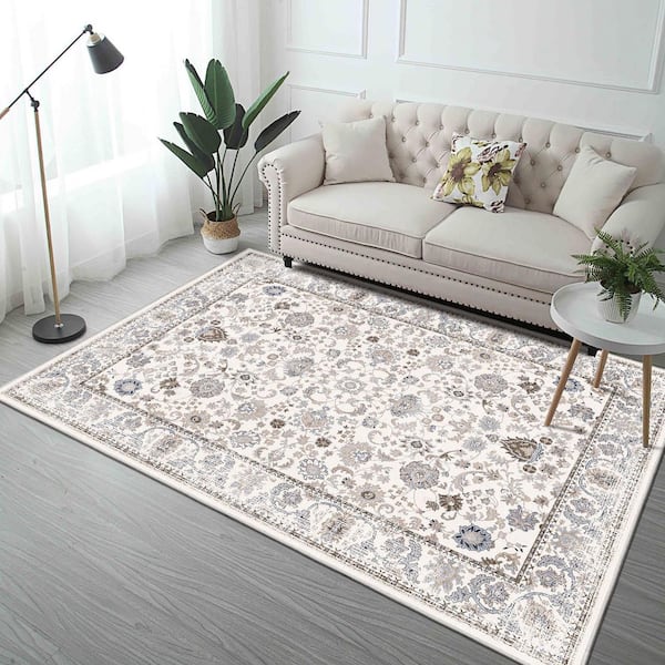6 ft. x 9 ft. Beige Abstract Washable Area Rug for Bedroom, Living Room, Entryway