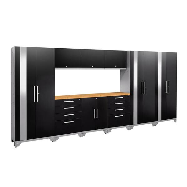 NewAge Products Performance 2.0 162 in. W x 477.25 in. H x 18 in. D 24-Gauge Welded Steel Garage Cabinet Set in Black (10-Piece)