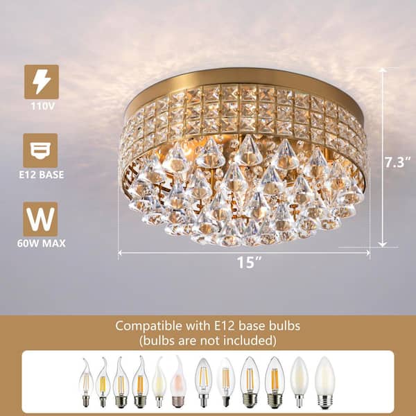 Ceiling light 照明 ゴールド Maxax Jackson 15 in. 4-Light Cage Brushed Gold Crystal Modern
