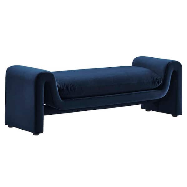 MODWAY Waverly in Midnight Blue 60 in. Bedroom Bench Performance Velvet