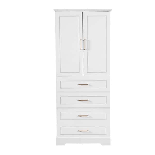 30 in. W x 15.67 in. D x 72.2 in. H Tall White Freestanding Linen Cabinet with 3 Drawers and Adjustable Shelf in White