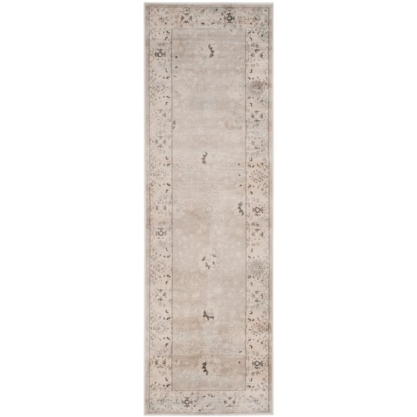 Vintage 2 ft. x 7 ft. Light Gray/Ivory Floral Ornate Runner Rug