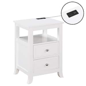 Melbourne 15.75 in. W White Square MDF 2 Drawer End Table with Charging Station and Shelf