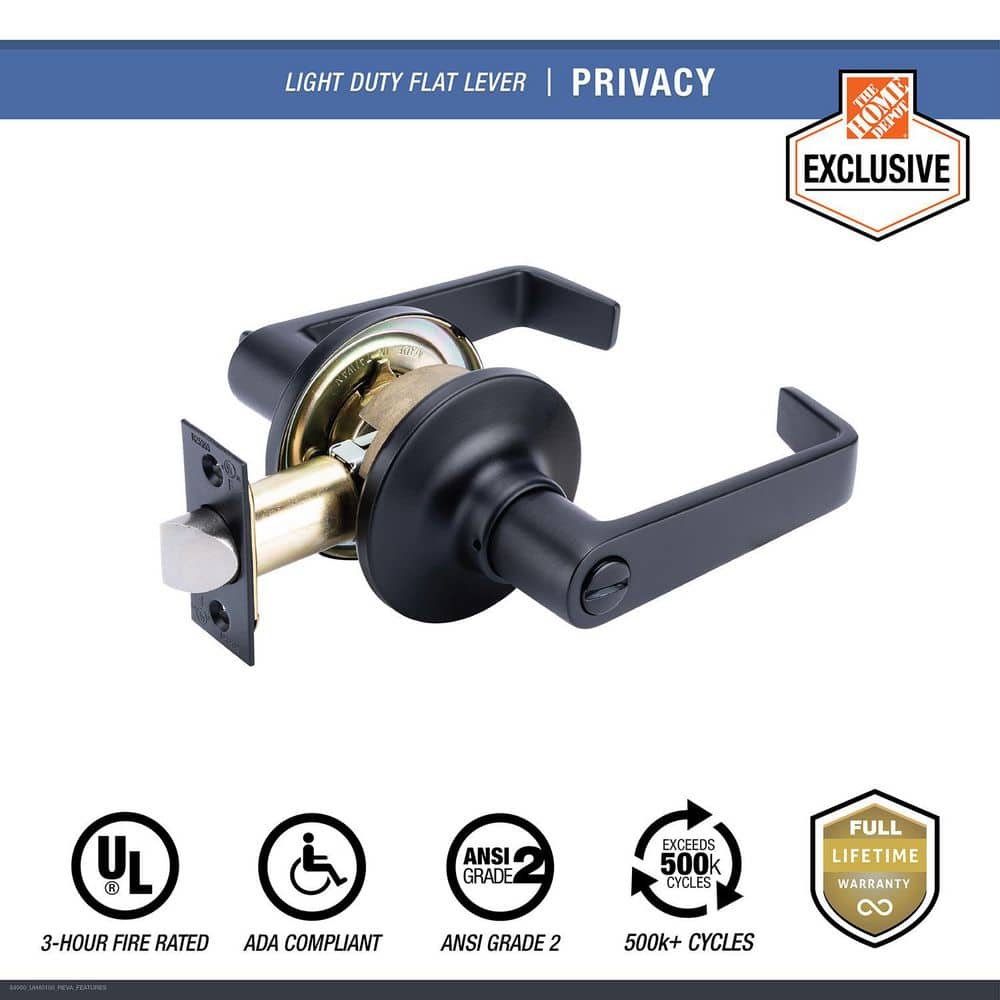 Universal Hardware Light Duty Commercial Privacy (bed/bath) Lever, ADA, UL 3-Hour Fire, ANSI Grade 2, Matte Black Finish