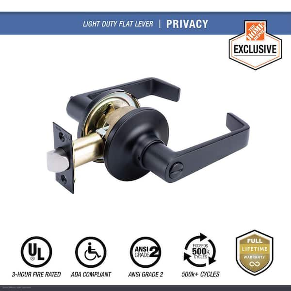 Light Duty Commercial Privacy (bed/bath) Lever, ADA, UL 3-Hour Fire, ANSI Grade 2, Matte Black Finish