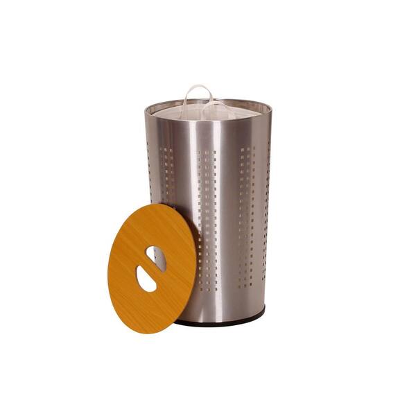 Household Essentials Round Metal Laundry Hamper with Wood Lid 70811