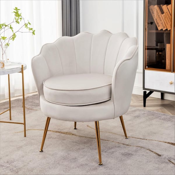 US Pride Furniture Cavett 28.3 in. Wide Ivory Velvet Barrel Chair with Gold Metal Legs
