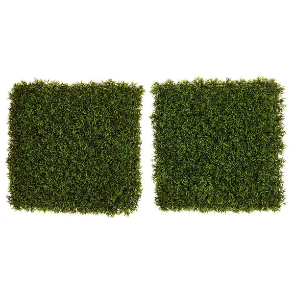 Nearly Natural 20 in. Artificial Indoor/Outdoor Mini Podocarpus Wall Mat (Set of 2)
