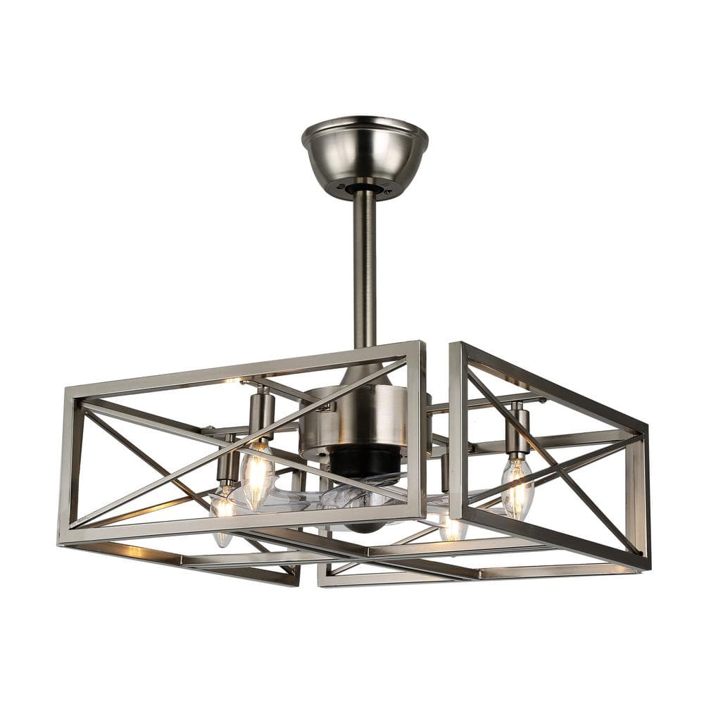 Bella Depot 20 in. Indoor 4Light Square Brushed Nickel Caged Ceiling
