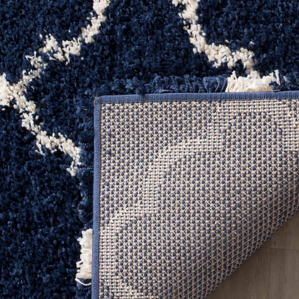 Navy and Ivory Geometric Shag Area Rug 4' x 6'