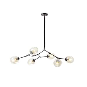 6-Light Amber Modern Linear Chandelier with Black Adjustable Arms and Glass Shades