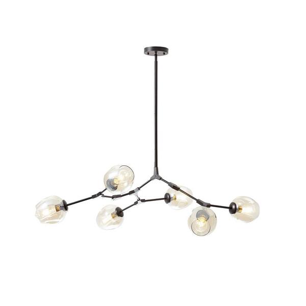 Bella Depot 6-Light Amber Modern Linear Chandelier with Black Adjustable Arms and Glass Shades