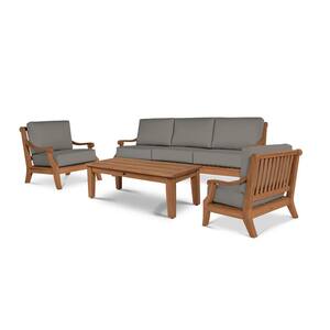 Lothair 4-Piece Teak Patio Conversation Deep Seating Set With Sunbrella ...