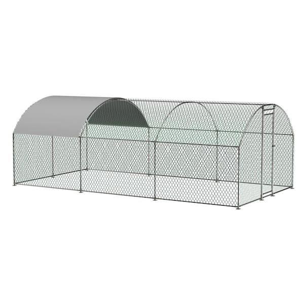 Thanaddo 10 ft. x 20 ft. Galvanized Large Metal Walk in Chicken Coop Cage Hen House Farm Poultry Run Hutch