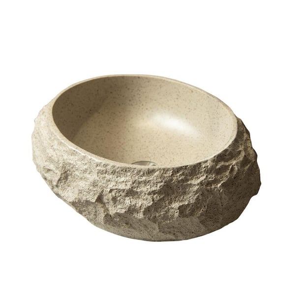 20 in. Bathroom Sink 20 in. Irregular Oval Resin Vessel Basin with Stone Pattern Artistic Style Beige Color