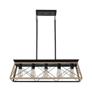 5-Light Black Modern Farmhouse Rectangular Box Chandelier for Dining Room with No Bulbs Included