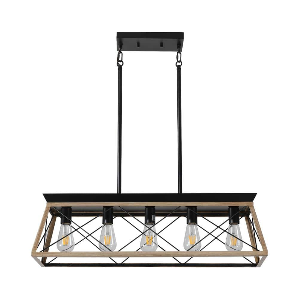 Lasaideal 5-Light Black Modern Farmhouse Rectangular Box Chandelier for ...