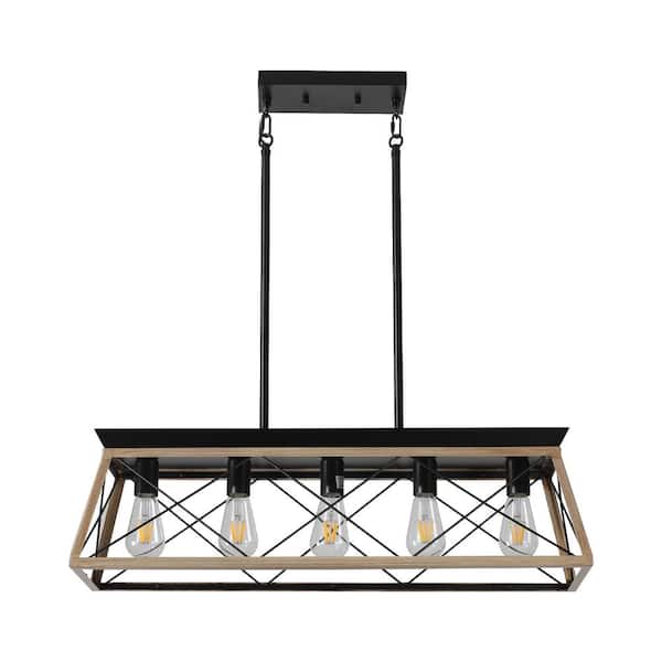 Lasaideal 5-Light Black Modern Farmhouse Rectangular Box Chandelier for Dining Room with No Bulbs Included