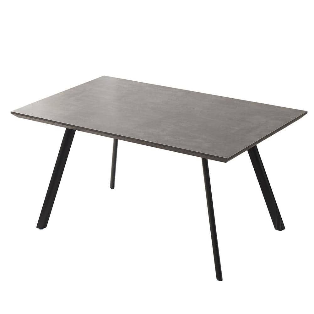 GOJANE 59 in. Gray Rectangular Modern Dining Table MDF Table Top with Black Leg (Seats 6