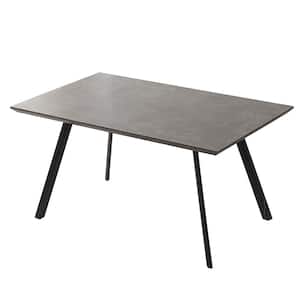 59 in. Gray Rectangular Modern Dining Table MDF Table Top with Black Leg (Seats 6)
