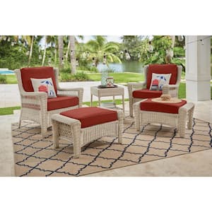 Park Meadows Off-White Wicker Outdoor Patio Lounge Chair with Sunbrella Henna Red Cushions