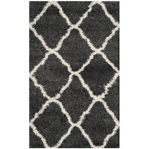 Hudson Shag Dark Gray/Ivory Doormat 3 ft. x 5 ft. Geometric Diamond Trellis Area Rug