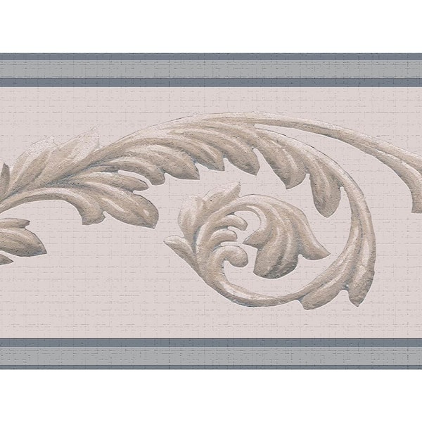 Dundee Deco Falkirk Dandy II Beige Blue Vines Damask Peel and Stick Wallpaper Border