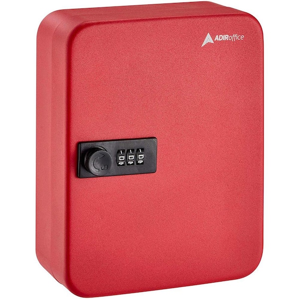 30-Key Steel Heavy-Duty Safe Lock Box Key Cabinet with Combination Lock, Red with 130-Key Tags