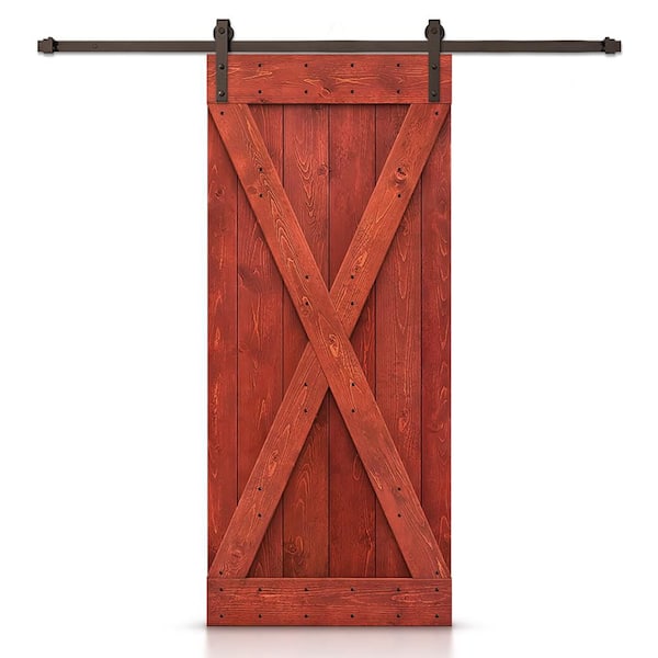 CALHOME X Series 20 in. x 84 in. Cherry Red Stained DIY Wood Interior Sliding Barn Door with Hardware Kit