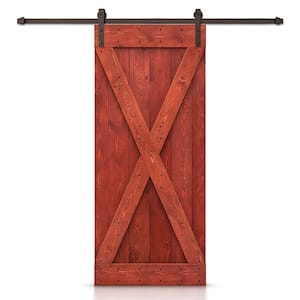 X Series 24 in. x 84 in. Cherry Red Stained DIY Wood Interior Sliding Barn Door with Hardware Kit