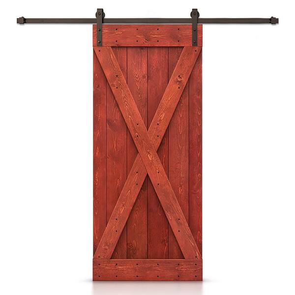 CALHOME X Series 26 in. x 84 in. Cherry Red Stained DIY Wood Interior Sliding Barn Door with Hardware Kit