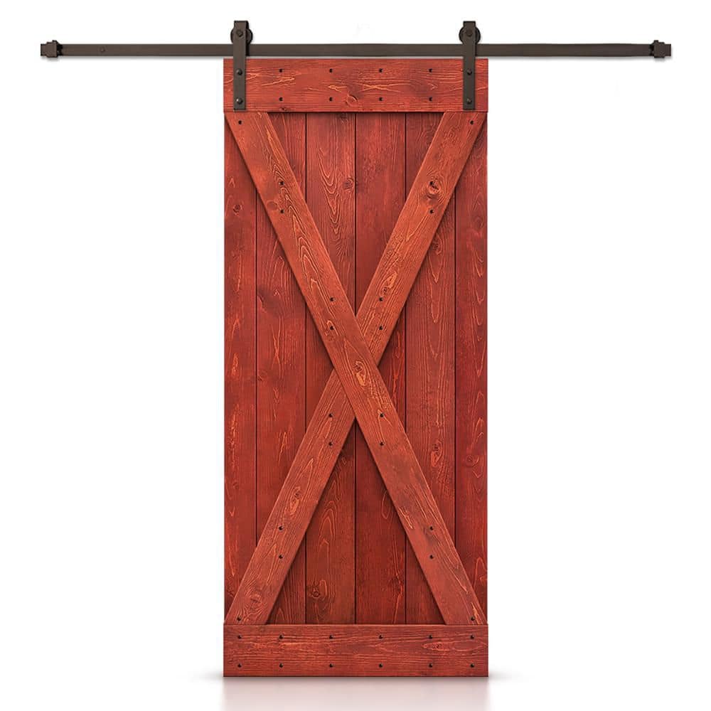 X Series 34 in. x 84 in. Cherry Red Stained DIY Wood Interior Sliding Barn Door with Hardware Kit price history on PriceWatchPro