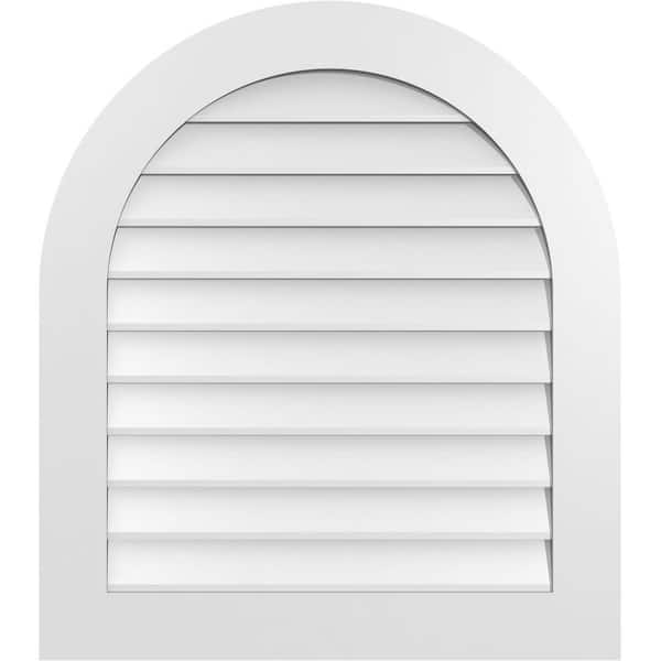 Ekena Millwork 30 in. x 34 in. Round Top White PVC Paintable Gable Louver Vent Non-Functional