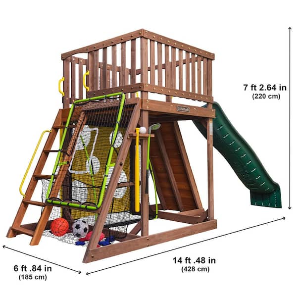 DIY All-in-One Sports Adventure Wood Outdoor Playground Set with Rock Wall, Basketball, and Sports Playground Equipment