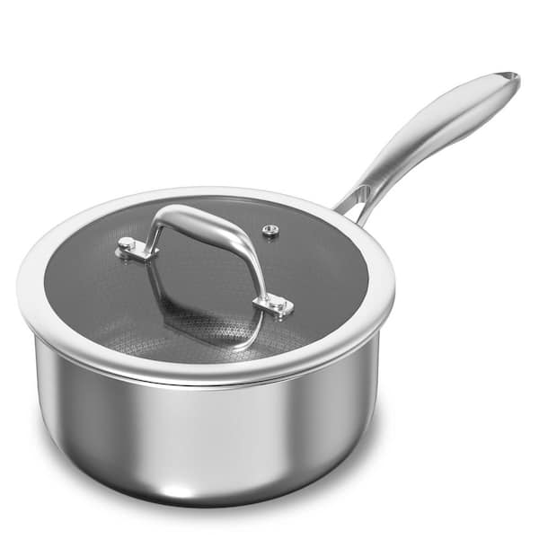 1.5 qt. Stainless Steel Saucepan, Nonstick Ceramic Pot with Tempered Glass Lid, Induction Compatible