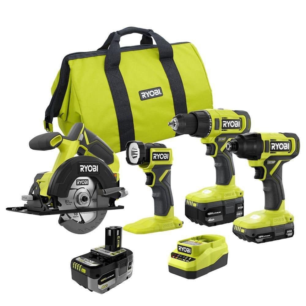 ONE+ 18V Cordless 4-Tool Combo Kit with 2.0 Ah Battery, 4.0 Ah Battery, and ONE+ 18V 4.0 Ah HIGH PERFORMANCE Battery price history on PriceWatchPro
